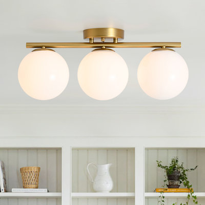3 - Light Opal White Linear Glass Globe Semi Flush Mount