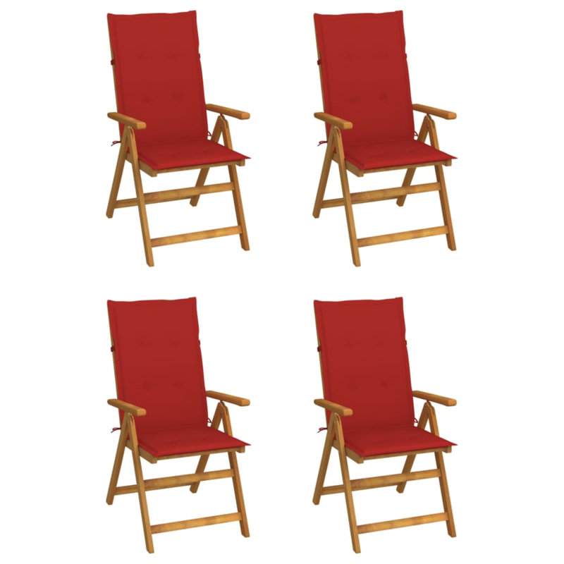 Chaise d'extérieur avec chaises inclinables d'extérieur en bois d'acacia massif, Rouge, Naturel