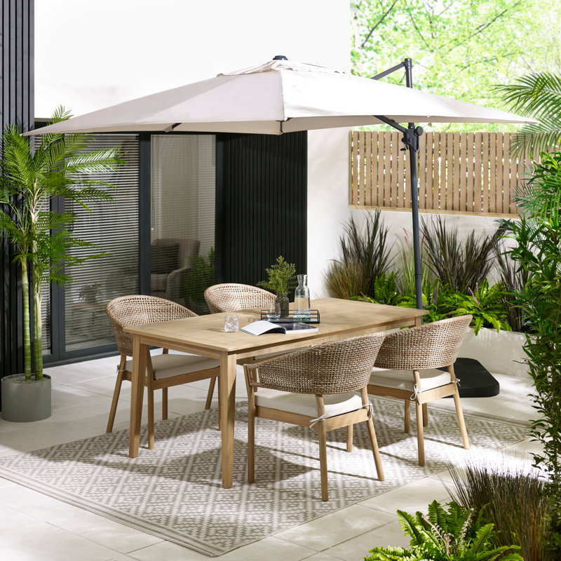 Ronja Outdoor Solid Wood Folding Table With 4 Ava Dining Chairs - Modern Garden Patio Dining Set