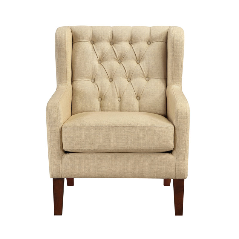 Fauteuil à oreilles classique rembourré beige, Beige