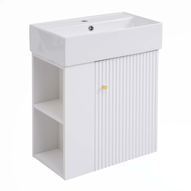 21.6"Floating Bathroom Vanity With Ceramic Basin,Left Side Storage
