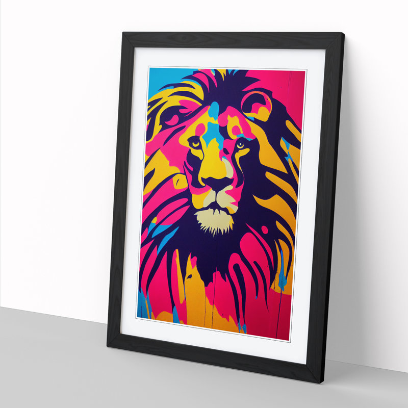 Lion Graffiti Paint - Picture Frame Print, 64cm H x 46cm W x 2cm D, Walnut