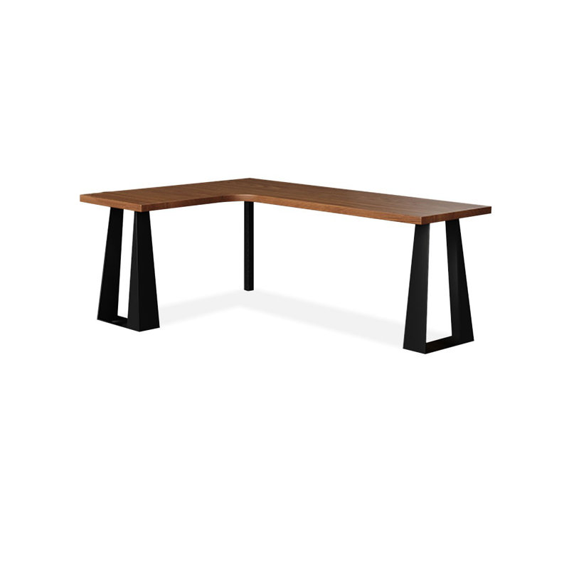 Brown L-Shaped Solid Wood + Iron desk, Left Hand Facing, 29.53" H x 62.99" W x 47.24" D