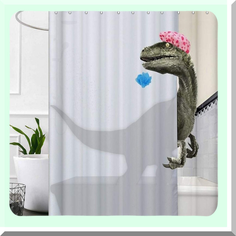 Jurassic Splash: Fun Kids Dinosaur Shower Curtain Set - Cool, Cute, and Durable Polyester Bathroom Decor with 12 Hooks, 72x72