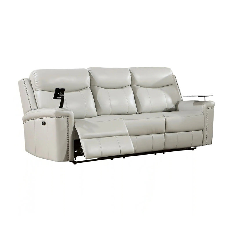 87.7" W Transitional Power Sofa, Light Gray
