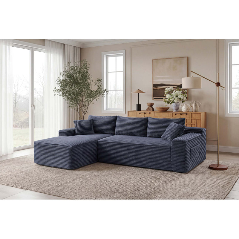 Canapé modulaire en L 106,3 po avec méridienne modulaire en L avec méridienne, canapé rembourré minimaliste moderne, canapé d'angle à assise profonde pour le salon et la chambre à coucher, aucun assemblage requis