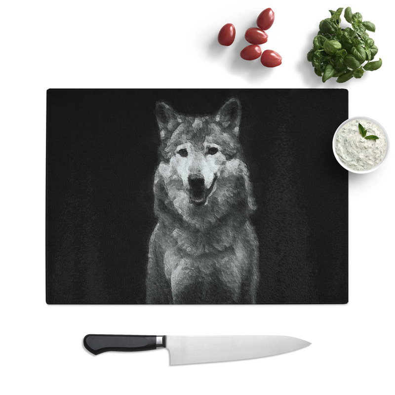 Tempered Glass Wolf Portrait Chopping Board, 39 cm W x 28.5 cm L