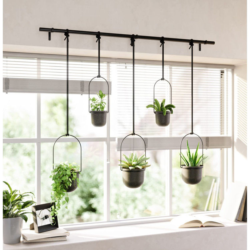 Black Adjustable Hanging Planter Set with Recycled Pots
