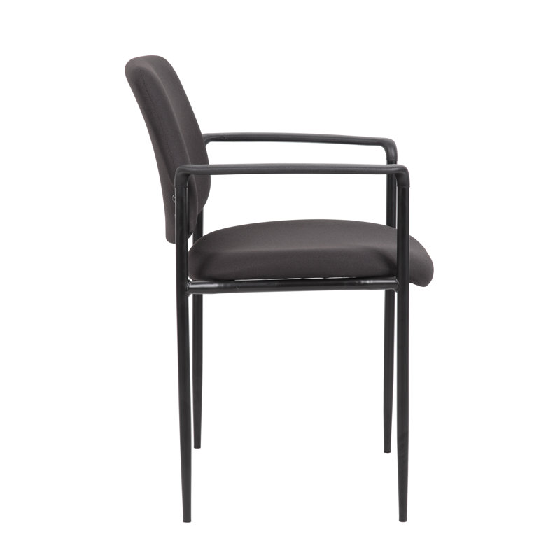 Modern Black Vinyl and Metal Stacking Chair with Comfort Arms