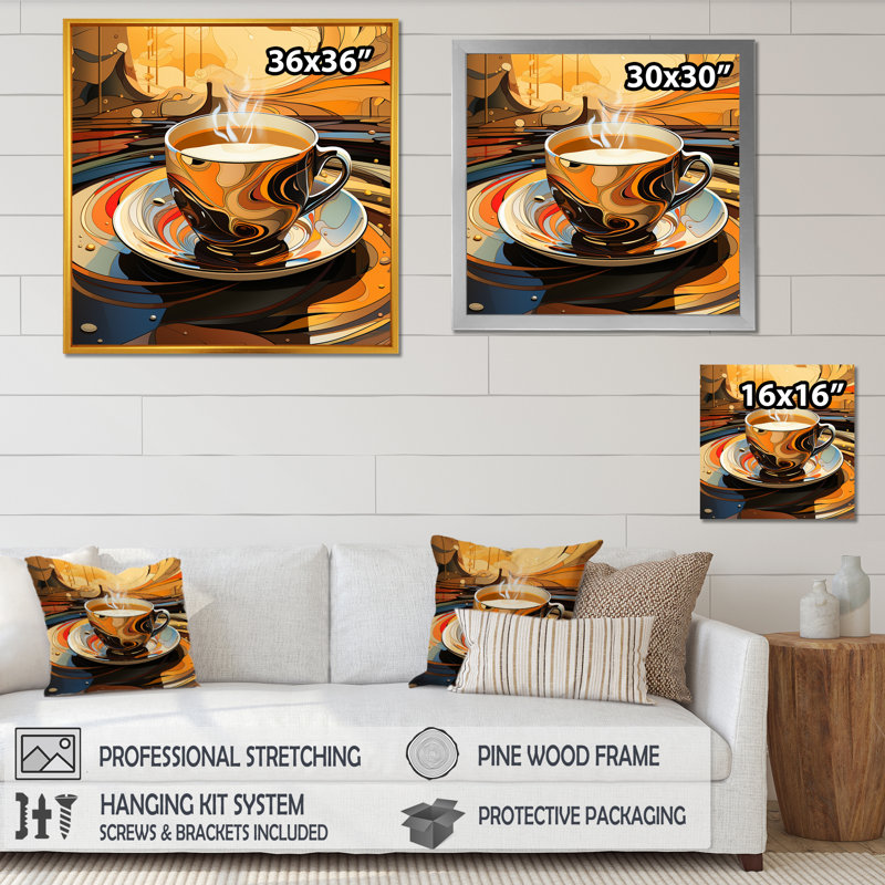 «Yellow Steaming Coffee Brew» - art mural café, H 30 po x l 30 po x P 1,5 po