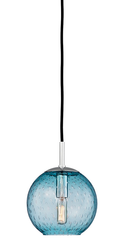 Luminaire suspendu 1 lumière Rousseau, Chrome poli, Bleu, H 7,75 PO X L 6 PO X P 6 PO