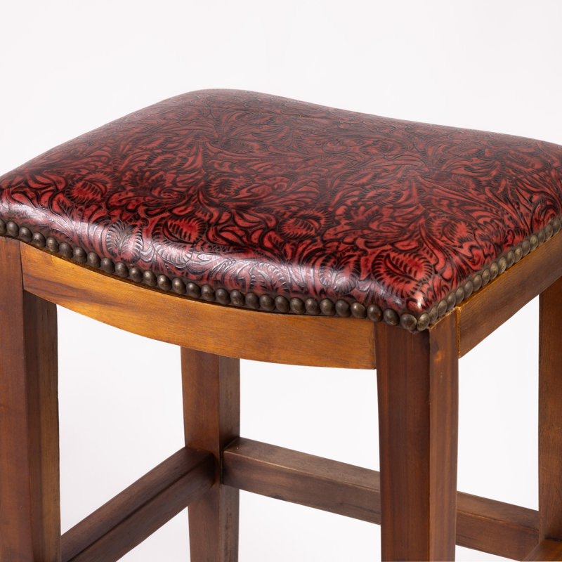 Genson Bar Stool, Bar Stool (30" Seat Height), Saddle Red Leaf
