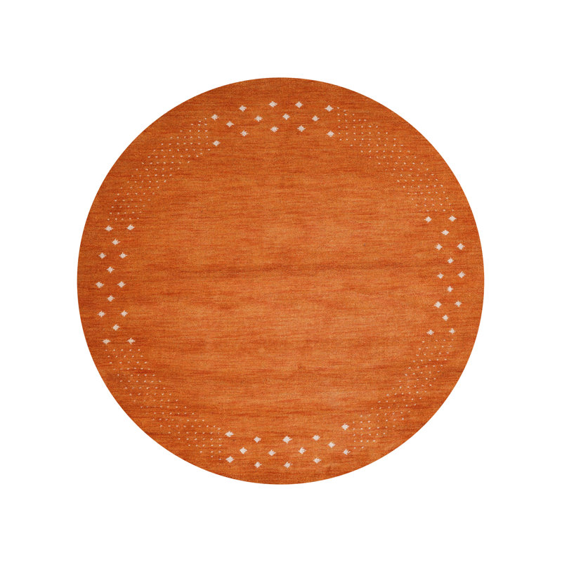 Anley Hand Knotted Loom Wool Eco-Friendly Area Rugs - Round, Orange Color, Contemporary Modern Design, High Pile Thick Handmade Anti Skid Area Rugs for Living Room, Bed Room