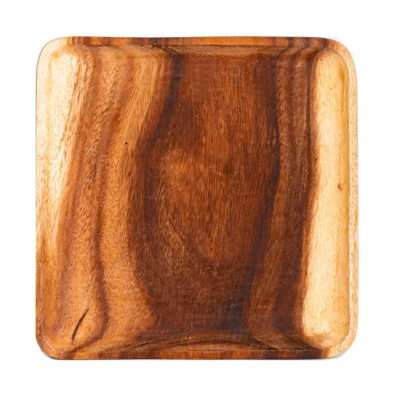 Assiette à salade carrée en bois d'acacia