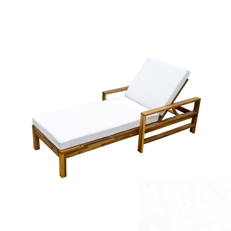 Wood Adjustable Backrest Outdoor Lounge Chair with soft cushion, Beige