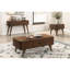 Table basse rectangulaire à finition noyer avec 2 tablettes et portes Tambour