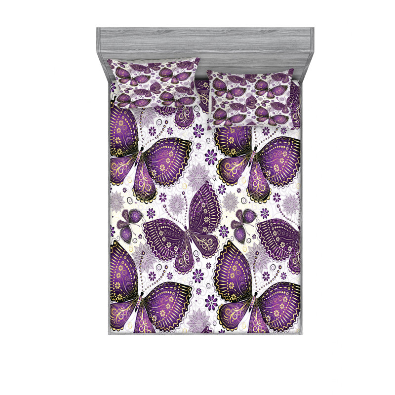 Microfiber Floral Sheet Set, Queen Sheet Set with Fitted Sheet