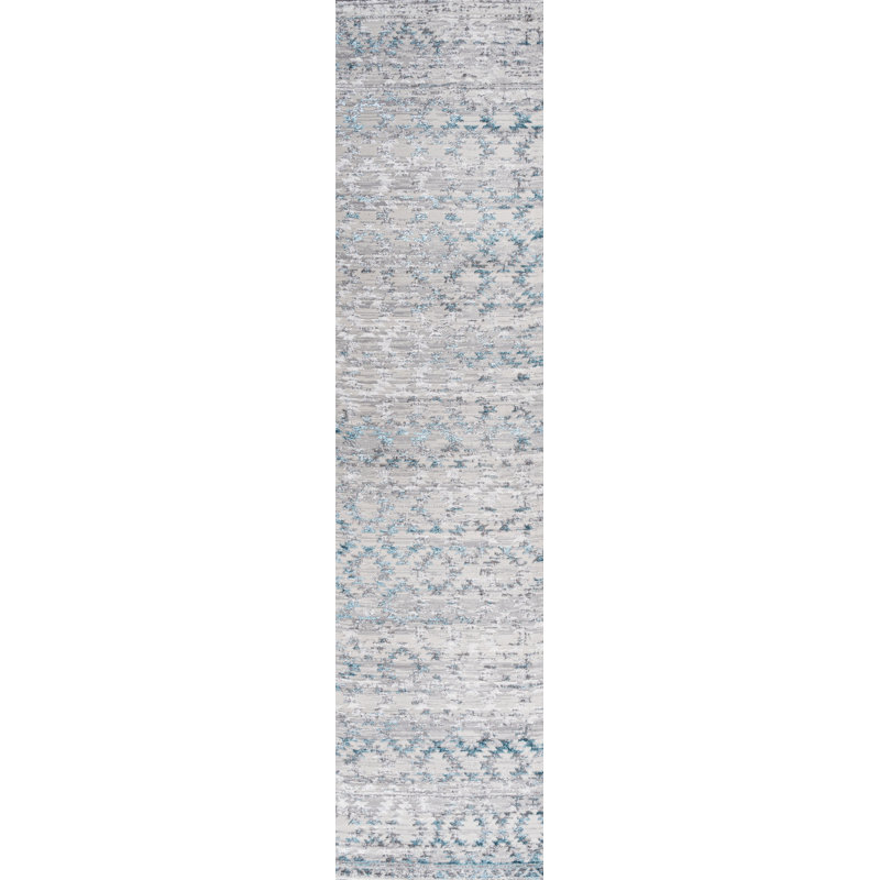 Tapis gris / turquoise Gehlert, Tapis de couloir 2 pi x 10 pi