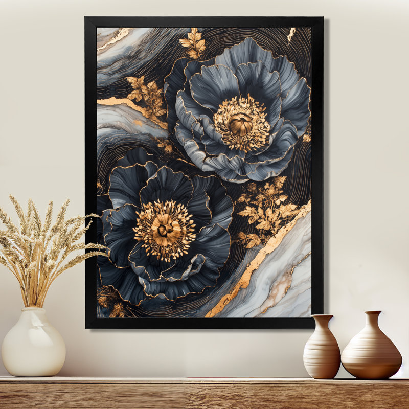 Myaseen - Floral Wall Art Prints, H 20 po x l 12 po, Reproduction encadrée d'une seule photo, Noir, noir, noir, noir