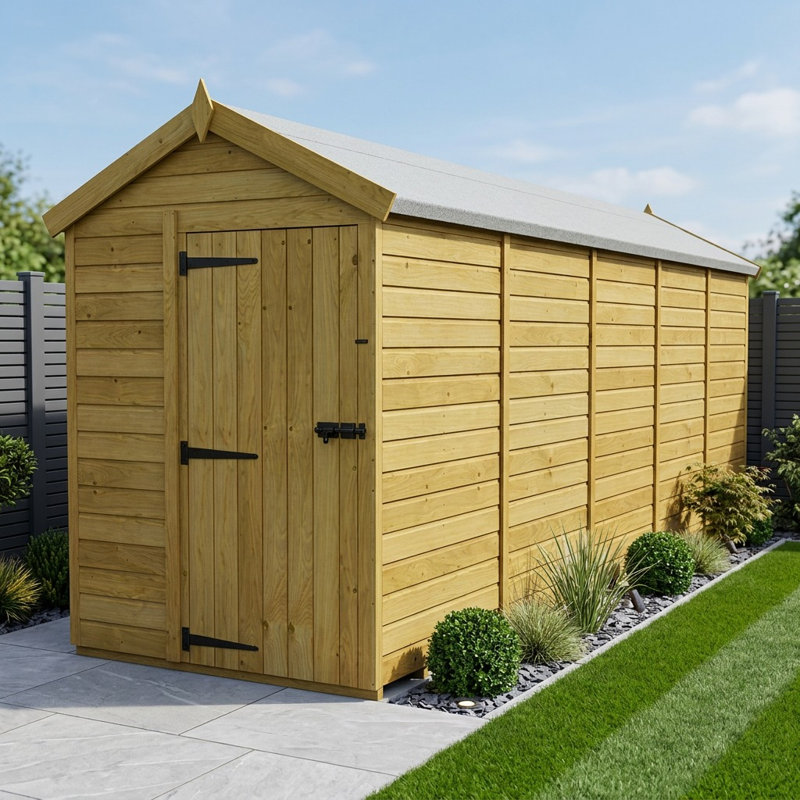 Total Sheds 5ft x 20ft Apex Garden Shed - Single Door - No Windows - Pressure Treated Timber - UK Manufactured