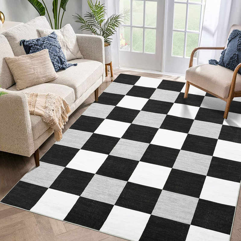 Tapis à carreaux lavable à la machine Randolph, Rectangle 5 pi x 7 pi