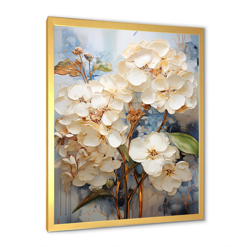 Hortensia beige minimaliste Grace I, Encadrement doré, H 32 po x l 24 po x P 1 po
