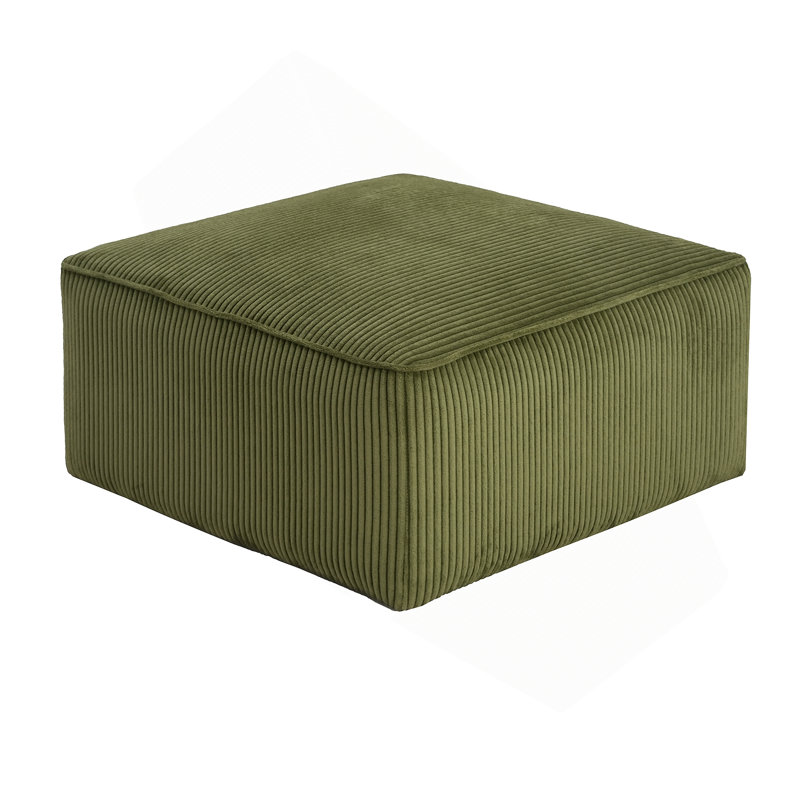 Repose-pieds rembourré carré, vert olive, velours côtelé