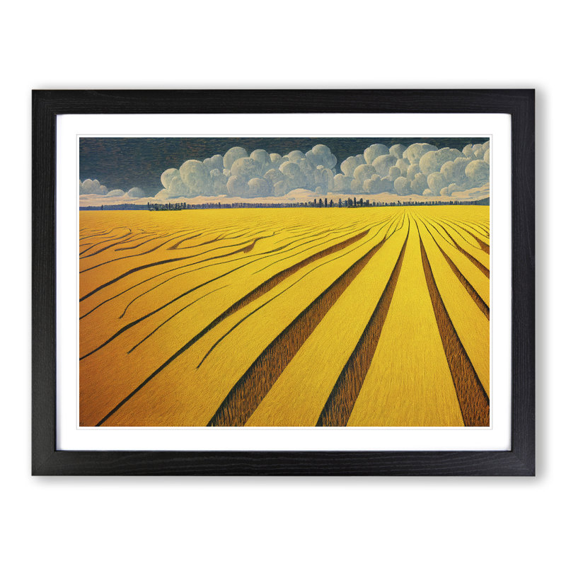 Tranquil Wheat Field 1 Piece Single Picture Frame Wall Art, 25cm H x 34cm W x 2cm D, Black Framed