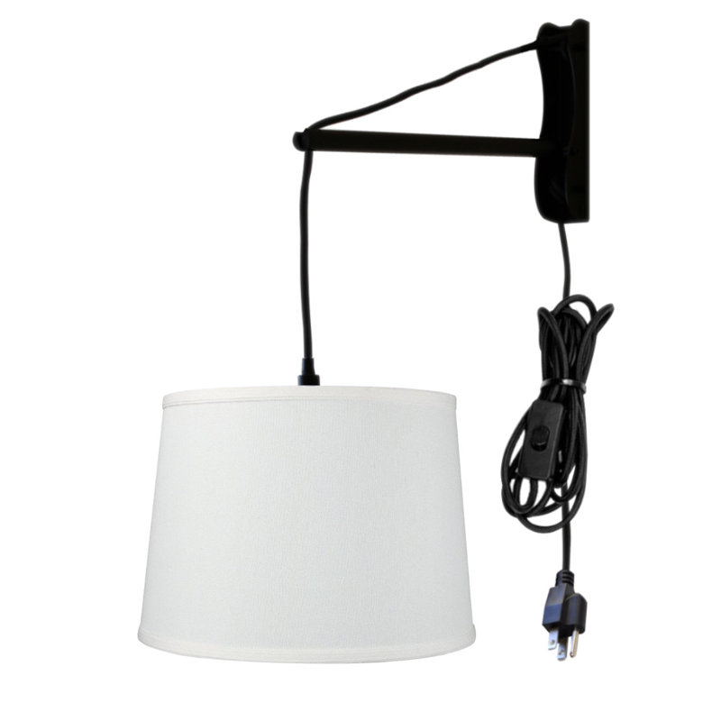 Applique murale à bras 1 lumière à brancher noir grymes, H 10 po x l 14 po x P 14 po, Avoine texturée