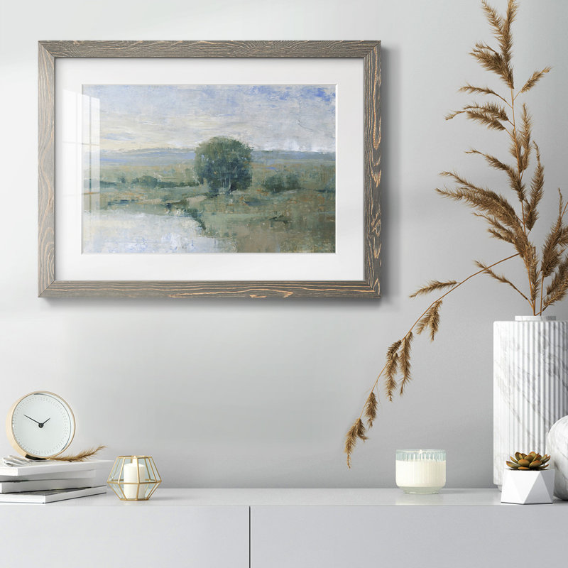 Riverbank Impression II - reproduction encadrée rustique avec tableau mat, Gris, H 14 po x l 20 po x P 1,5 po