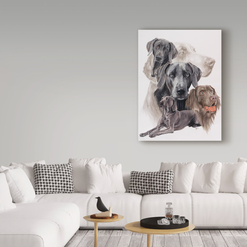 «Weimaraner and Ghost» par Adelphi, reproduction de peinture à l'huile sur toile tendue, H 32 po x l 24 po