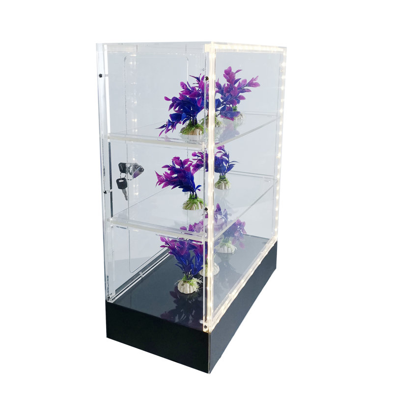 Clear Cabinet Acrylic Display Removable Shelf Case Plexiglass Showcase with Lock and Key Transparent