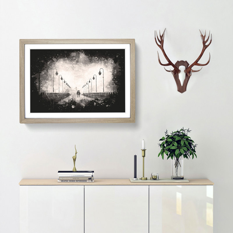 Couple upon the Pier - Picture Frame Graphic Art Print, 62cm H x 87cm W x 2cm D, Oak Framed