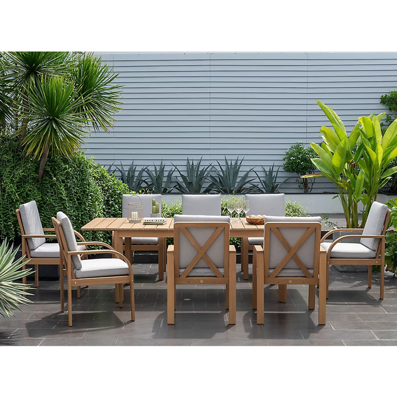 Ensemble de salle à manger d'extérieur en bois FSC avec coussins 9 pièces Hermes