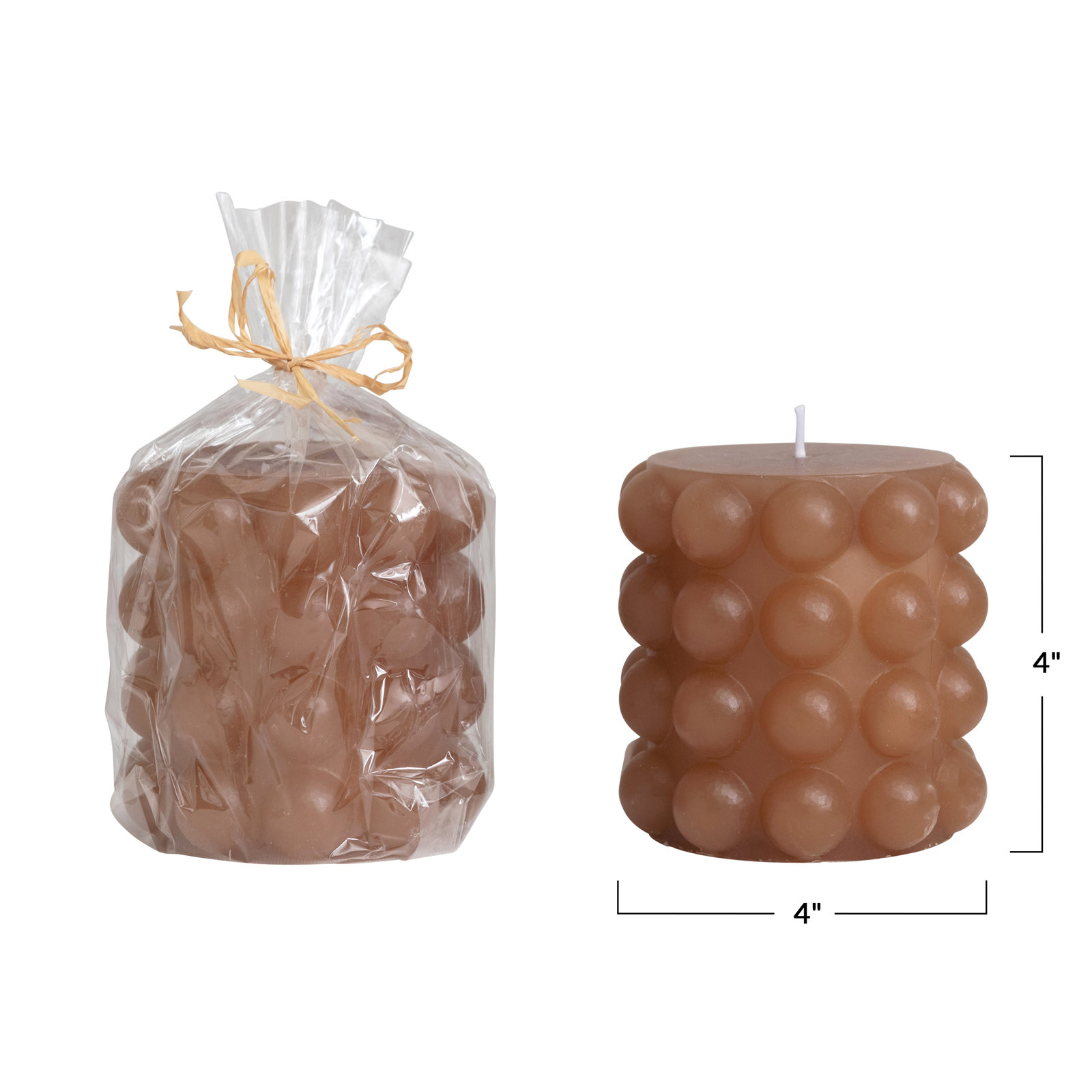 Unscented Hobnail Pillar Candle, 4"H x 4"W x 4"D, Brown
