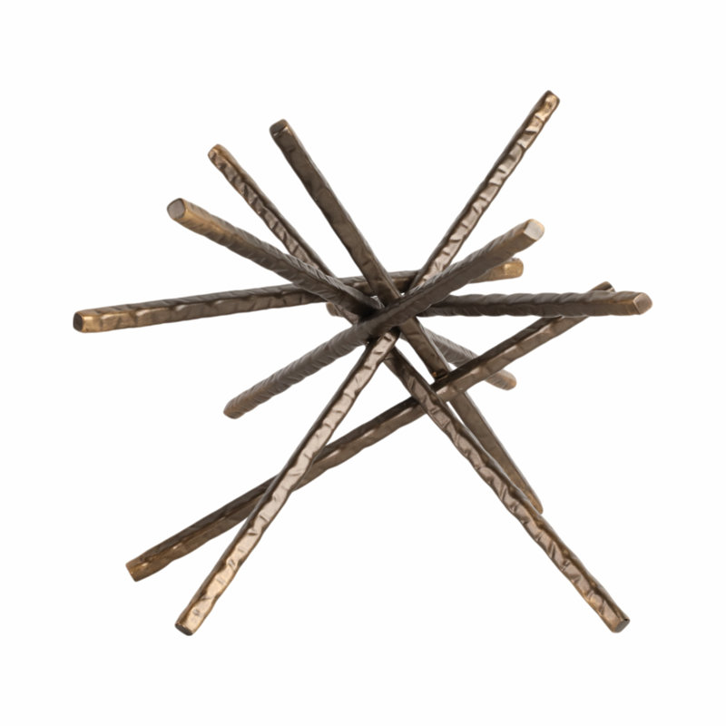 Metal Iron Decorative Object with Abstract Spiked Sculptural Design and Intersecting Rod Structure for Modern Industrial Style Accents and Geometric Artistic Home Decor Display