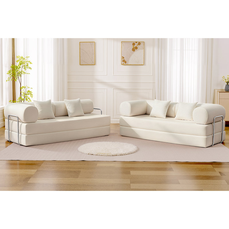 Canapé-lit convertible en tissu pour six personnes, canapé en éponge à haute densité de rebond, Beige