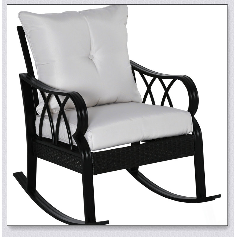 Chaise berçante d'extérieur en osier avec coussins rembourrés Outsunny, structure en aluminium pour plus de confort et de style