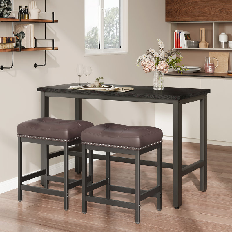 Modern Upholstered Counter Stools with Thick Wide Cushion, 2, Brown