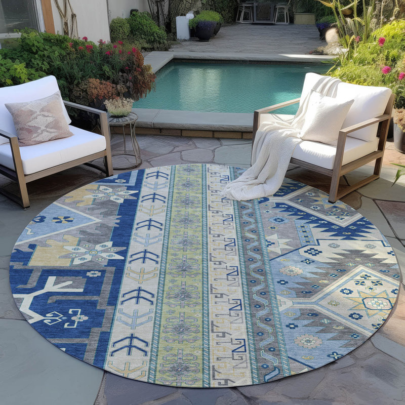 Tapis bleu lavable intérieur / extérieur Solara , 8 pi x 8 pi