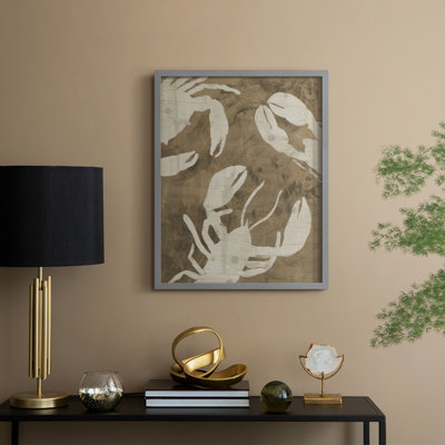 «Woodgrain Crustaceans II», reproduction encadrée - bois massif