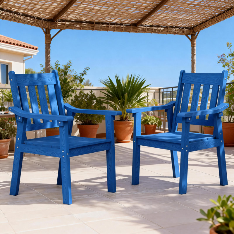 Ensemble de 2 chaises d'extérieur en plastique pour l'extérieur avec siège et dossier incurvés, Marine
