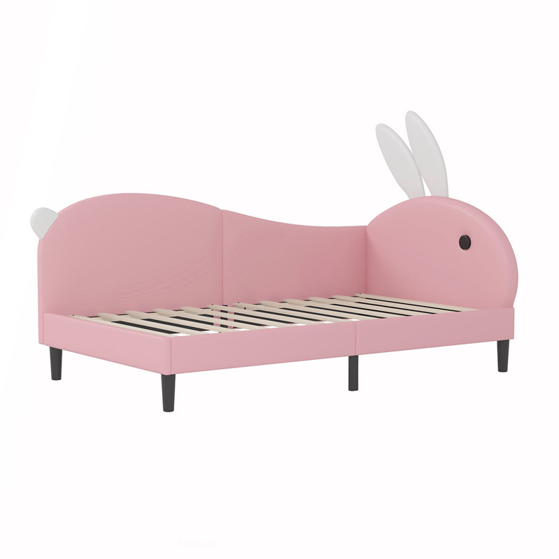Full Size Upholstered Rabbit-Shape Daybed, Sofabed with Rabbit Ear Headboard for Playful and Functional Design, Twin