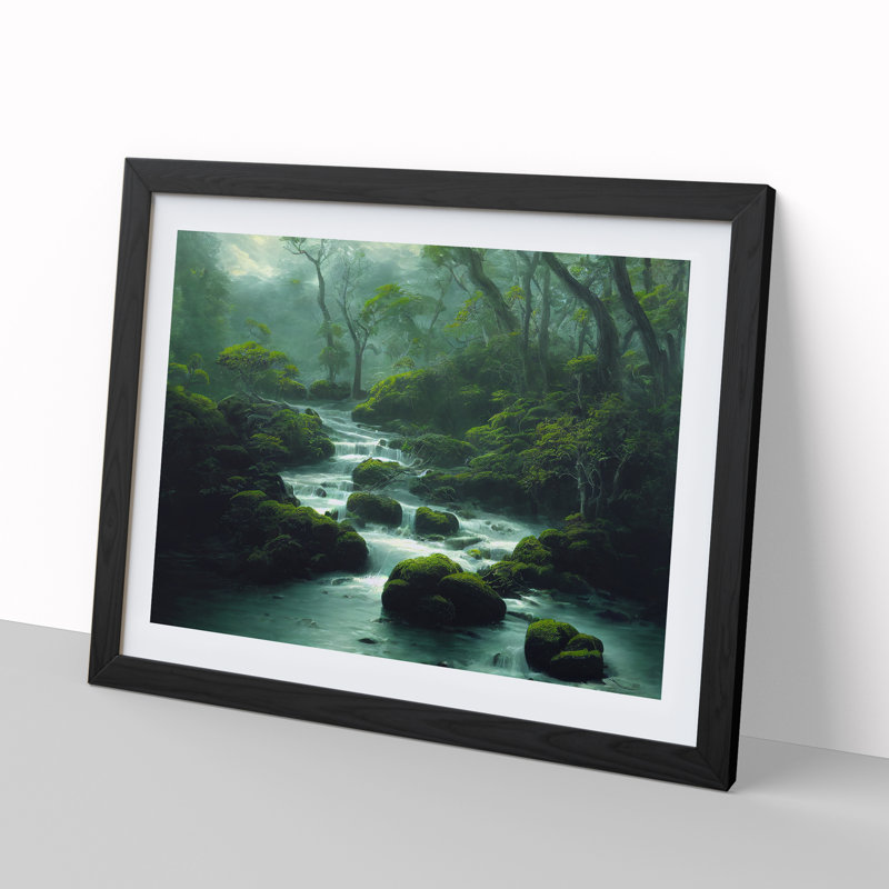 XH1022-6340X Mysterious Forest Stream Vol.3 - Single Picture Frame Print, 46cm H x 64cm W, Black
