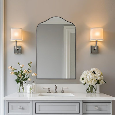 Aremi Contemporary Scalloped Arch Top Bathroom Vanity Mirror | Stainless Steel Frame