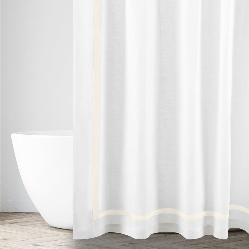 Fino Linen Solid Color Single Shower Curtain, 84'' H x 72'' L, White/Ivory