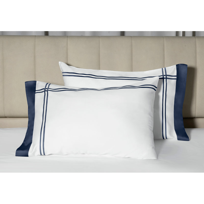 Sinfonia Percale Pillow Case, Standard Pillow Case, White/Dark Blue