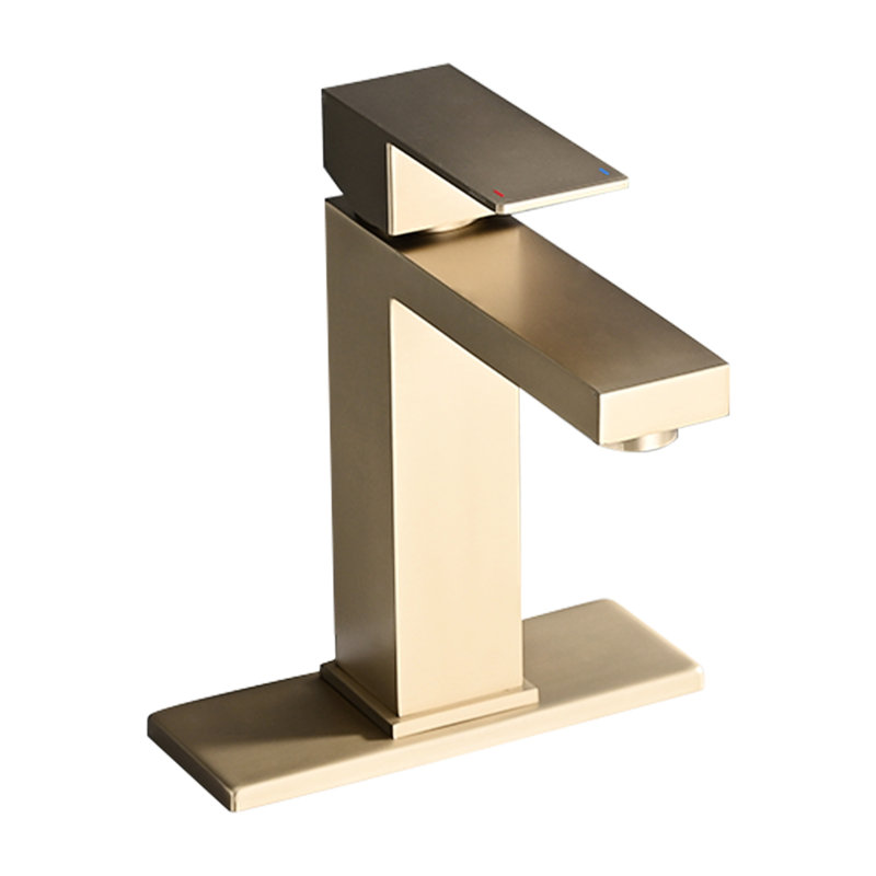 Bathroom Faucet - Stainless Steel Deck-Mounted 1 Hole Gold Finish Contemporary Style With And Drain Assembly Minimalist Design