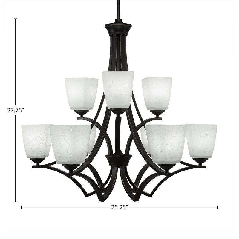 Zilo 9 Light Uplight Chandelier Shown In Dark Granite Finish With 4.5" Square White Muslin Glass, Dark Granite