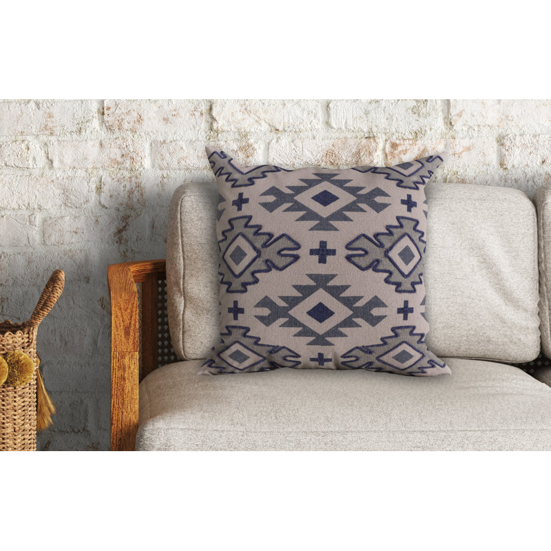Housse de coussin géométrique 100% coton, Bleu/gris, polyester